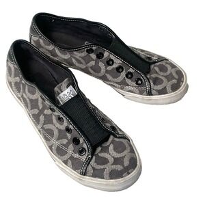Coach Women's 6.5  Sneakers Monogram Signature Black Gray Fabric Slip On No Tie
